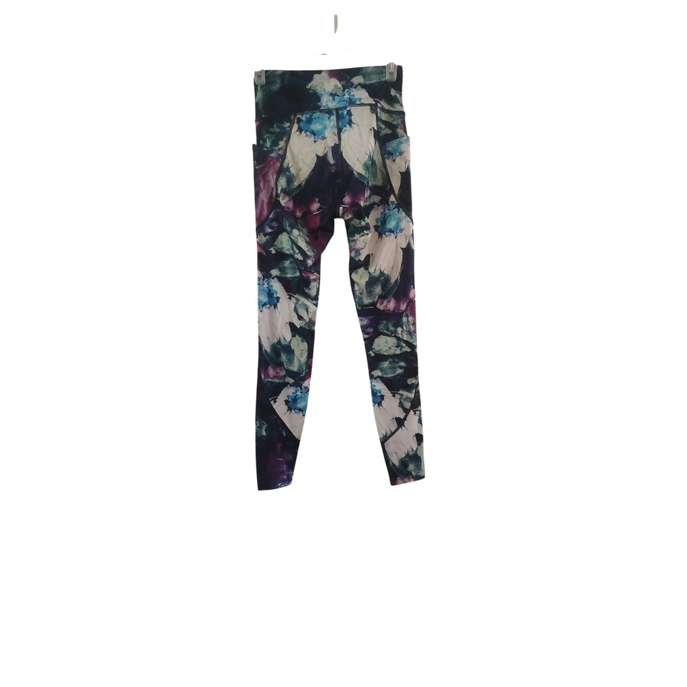 Tek Gear Womens High Waisted‎ Floral Abstract Leggings Purple Blue Green Small